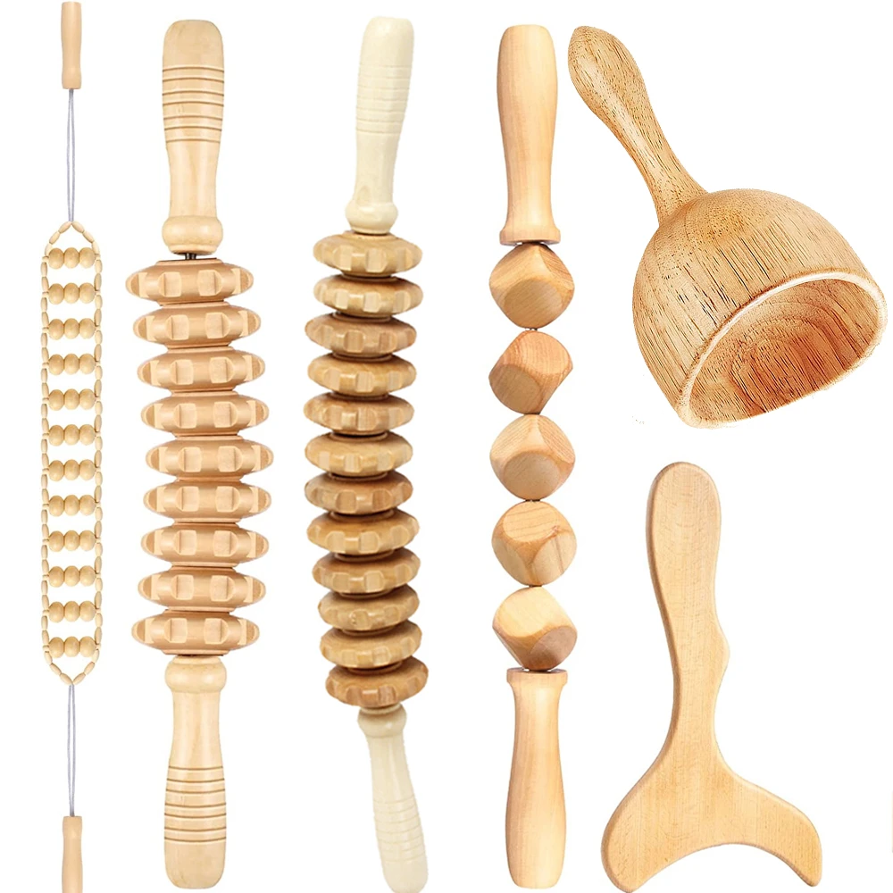 6Pcs Wood Therapy Massage Tools Set Maderoterapia GuaSha Tools for Body
