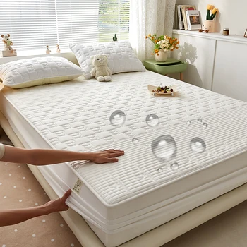 Popular New Floral Pattern 1pc Thickened Waterproof Fitted Sheet Breathable and Soft Mattress Protector with Elastic Band.
