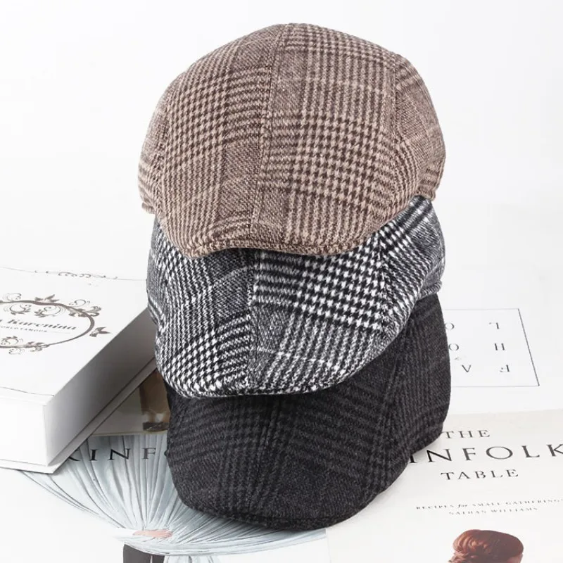 Autumn and checkered duck hat brushed fabric warm beret classic winter cap_voghion.com