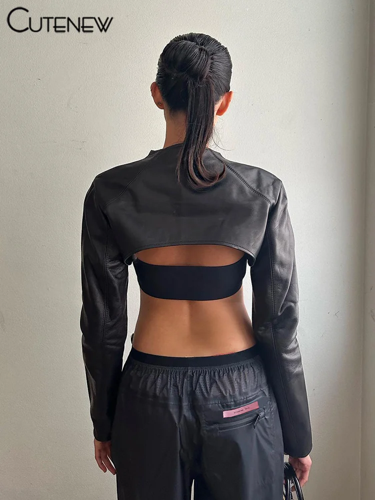 Women's PU leather Solid Top Hollow Out Long-Sleeved T-shirt Casual Clothing Shirt New Sexy Slim Femme Streetwear 16 Women's PU leather Solid Top Hollow Out Long-Sleeved T-shirt Casual Clothing Shirt New Sexy Slim Femme Streetwear