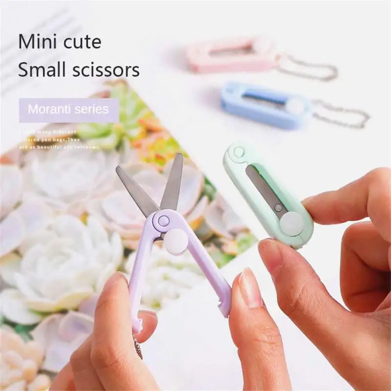 Portable Mini Scissors Creative Folding Scissors Morandi Lovely Paper-Cutter Student Safety Stationery Key pendant keychain