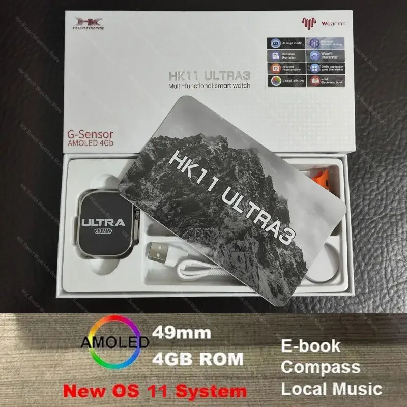 ����ǰ HK11 ULTRA 3 ����Ʈ��ġ 2025 49mm AMOLED 4G ROM AI ä�� �κ� �������� ��Ʈ��ũ ��ȭ �ð� NFC ��ħ�� ����Ʈ��ġ �������