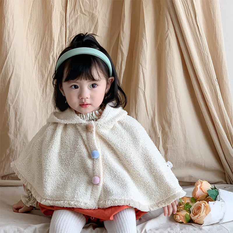 

Осень-зима 2023, накидки для маленьких девочек, флисовая однотонная ветровка с капюшоном, пальто для маленьких девочек, теплая одежда принцессы для новорожденных девочек