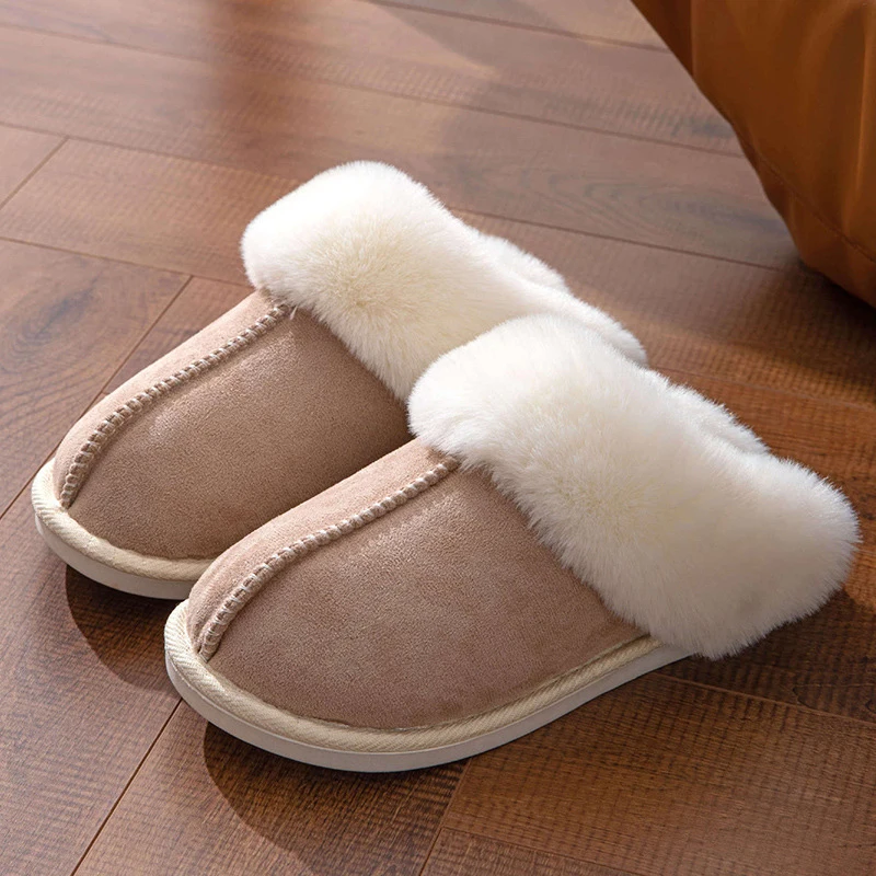 Autumn Winter Fluffly Furry Slippers Women Faux Suede Non Slip Indoor Cotton Slippers Woman Soft Warm Plush Slides Shoes Female