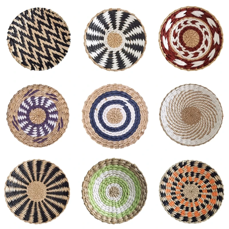 Nordic Straw Woven Wall Decor Round Plate for Creative Wall Decor