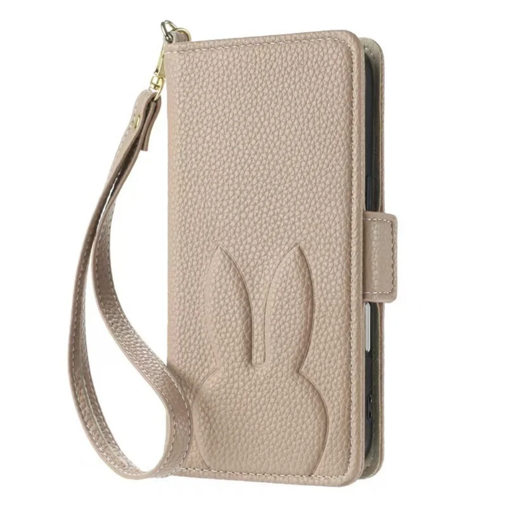 Charming 3D Rabbit & Floral Leather Phone Wallet Case with Card Slot Flip Cover
