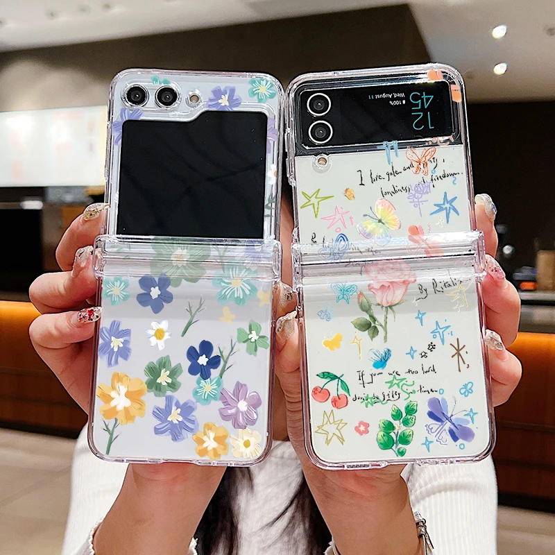 Flower Pattern Shockproof Folding Transparent Hard Cover Case