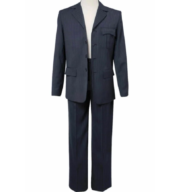 

Hot selling who doctor blue pinstripe suit coat trousers suit Halloween Costume