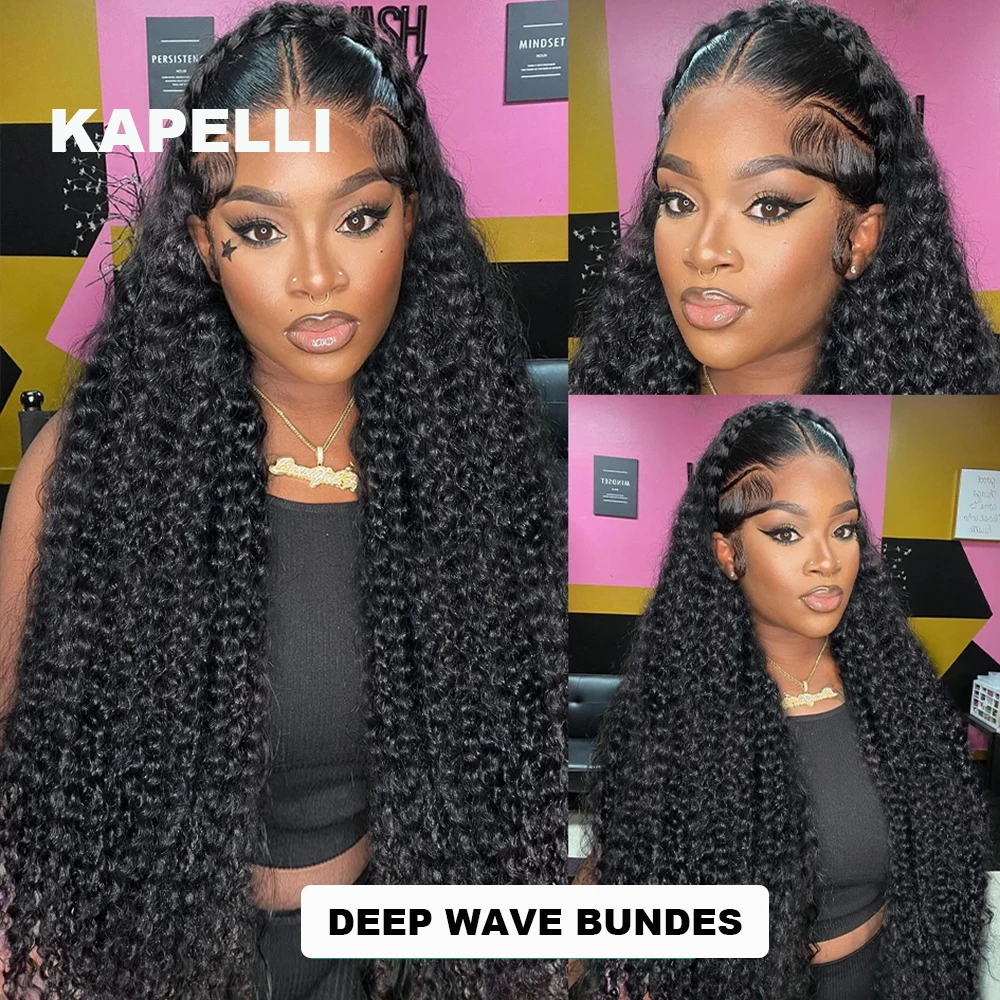 Human Hair Bundles Deep Wave Bundles Human Hair With Closure Curly Brazilian Hair Weave 3/4 Bundles With HD Lace Frontal Closure Extensions human hair bundles