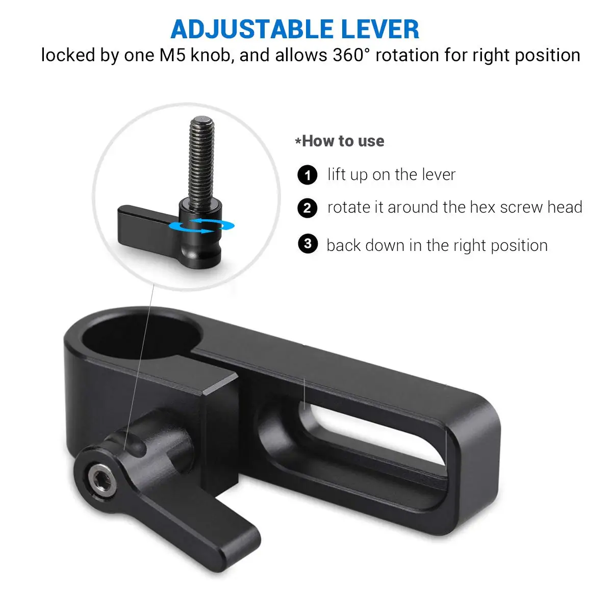 Single 15mm Rail Clamp Mount Rod Clamp with Long Hole on Plate/Cage/Handle for R