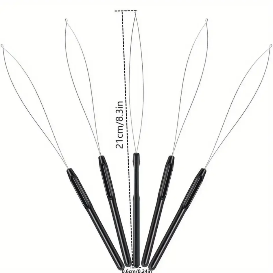 10 pcs Hair Extensions Loop Needle Pulling Hook Tool Needle Threader Loop Tool for Silicone Microlink Beads