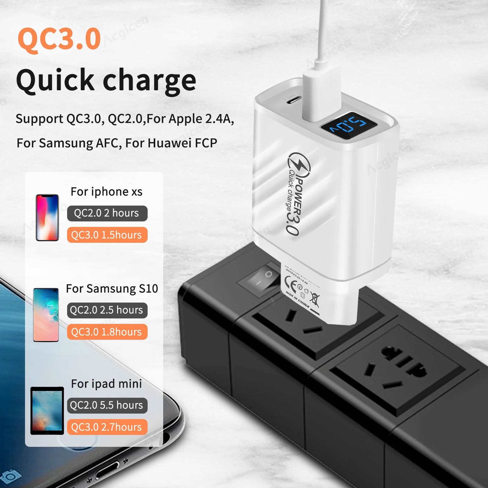 20W USB PD Fast Charging Charger with Digital Display and USB-C Adapter
