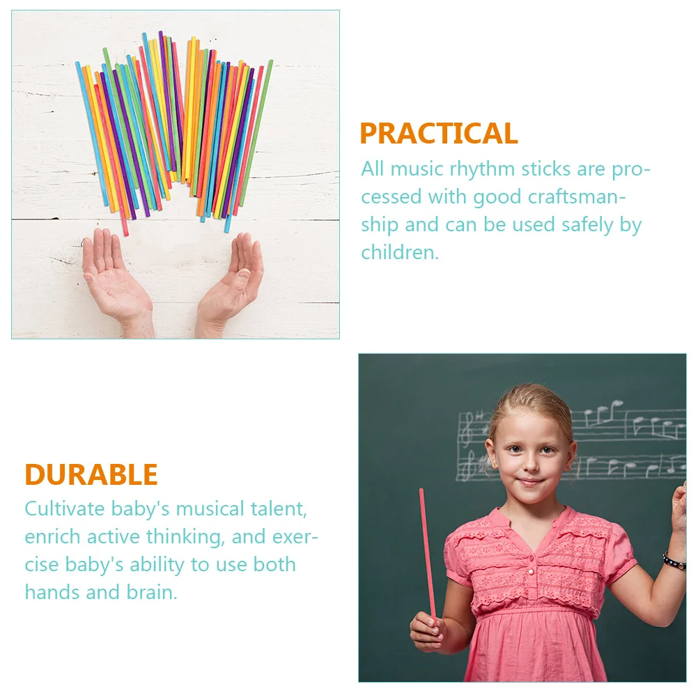 50 Pcs Wooden Rhythm Sticks Musical Percussion Instrument Kids Toys Classroom Accessories Colored sticks Toddler Learning Tools