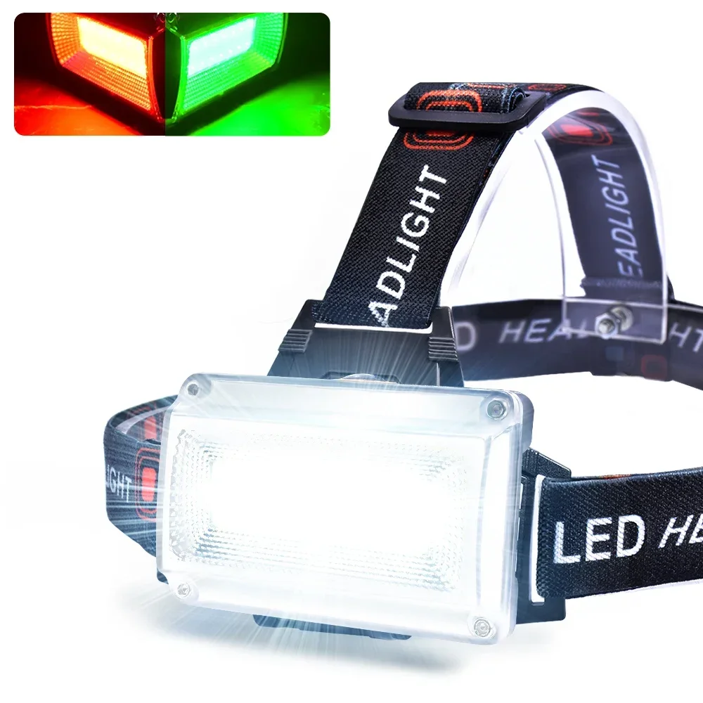 

Rechargeable LED Headlamp COB Floodlight Portable Head Torch with Red Green Light Outdoor Waterroof Camping Lamp Cycling Fishing