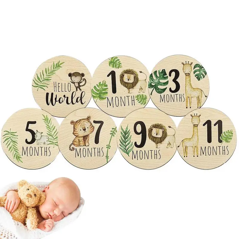 

Monthly Milestone Wood Discs 7 PCS Wooden Baby Announcement Cards Round Baby Monthly Milestone Cards Sign Smooth Pregnancy