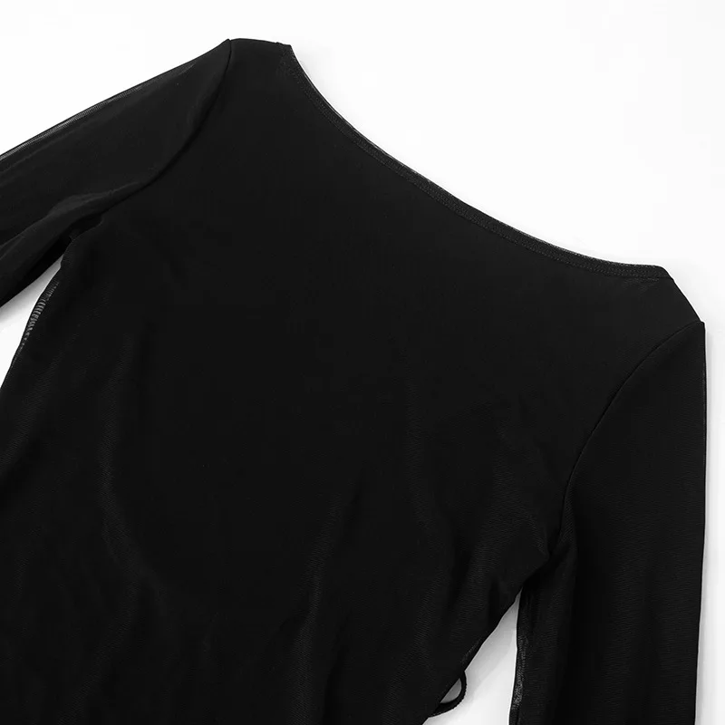 Mesh Backless Fashion Dress For Women Sexy Long Sleeve Lace-Up Slim Patchwork Bandage Dress Women's Solid Autumn Dress New