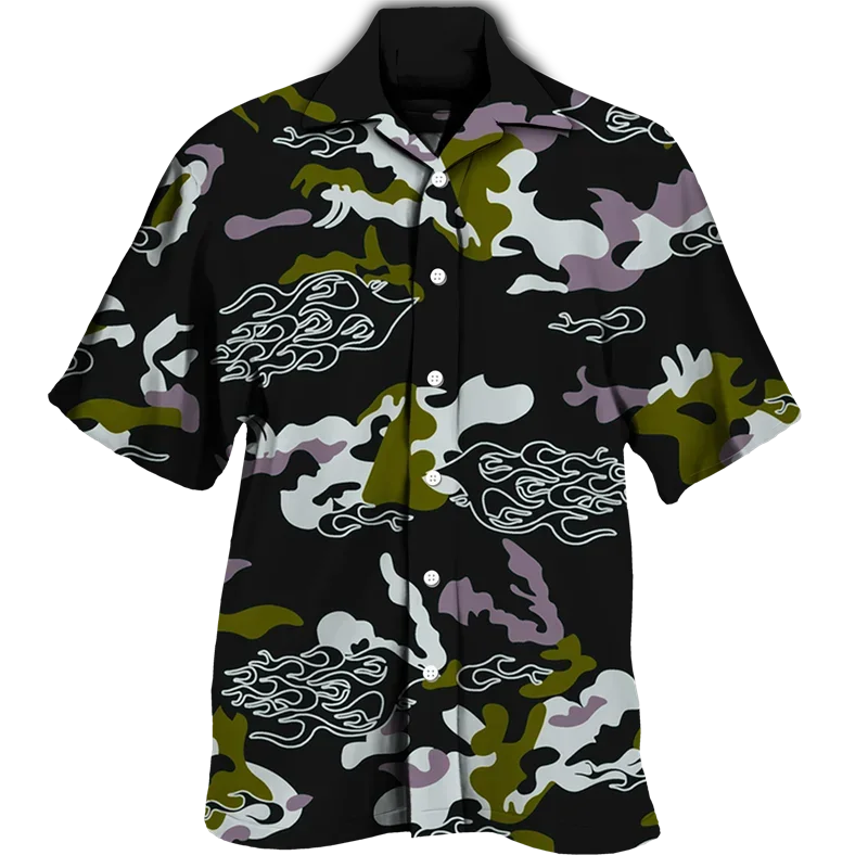 thumbnail image 1 of Nuevas camisas de hombre con estampado 3D de camuflaje, camisetas casuales de manga corta con cuello vuelto para parejas, camisas militares tácticas de un solo pecho, 1 of 5