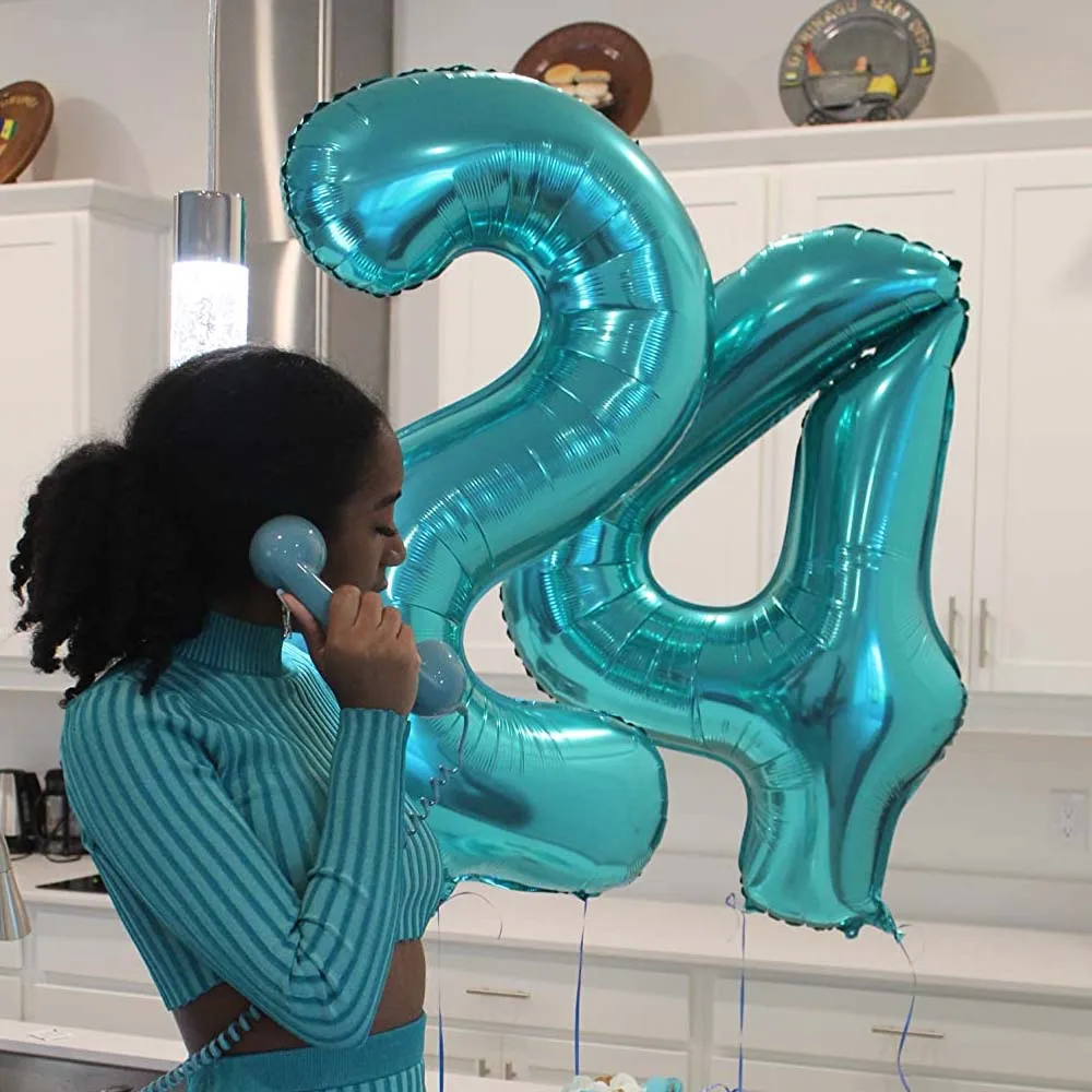 Teal Blue Number Balloon Large 32inch Digital Number 0-9 Teal Blue Turquoise Foil Balloons for Anniversary Birthday Party Decor