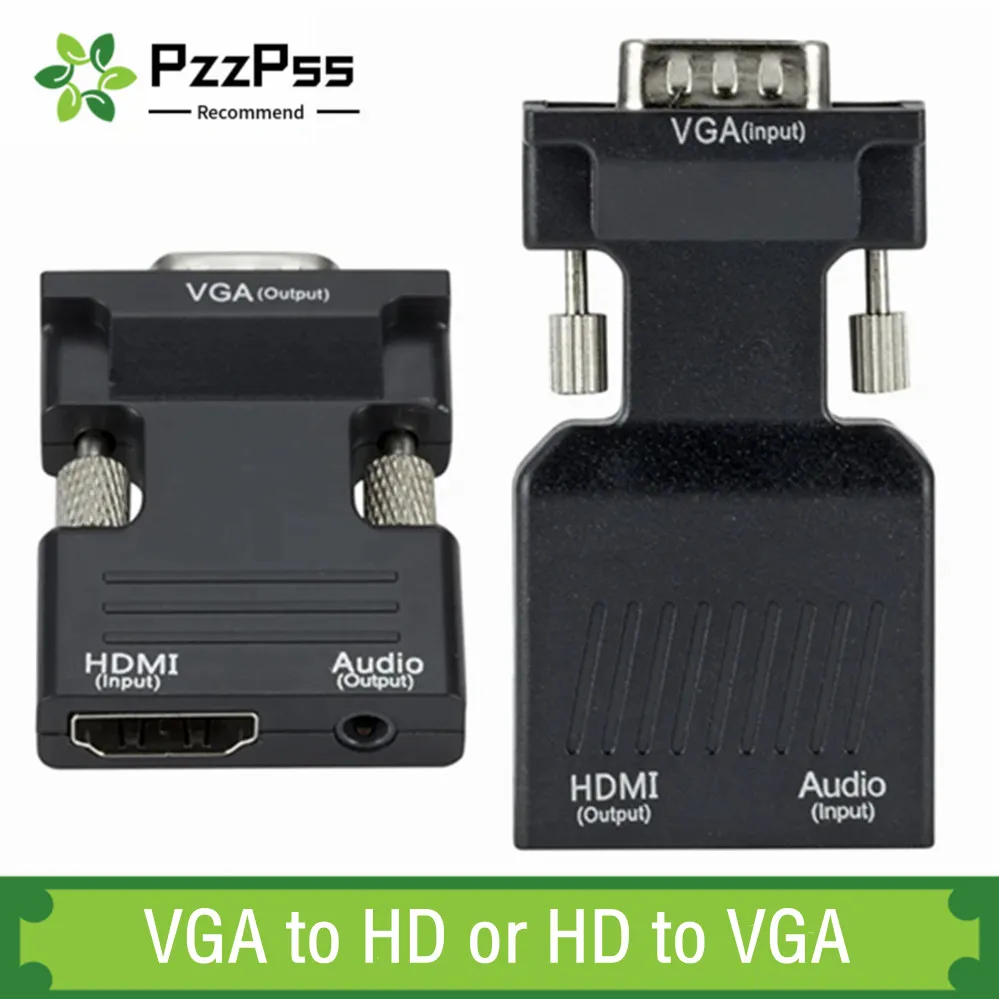 

PzzPss VGA to HDMI-compatible Audio Video Converter 1080P HDMI-compatible To VGA Adapter Cable For PC Laptop to HDTV Projector