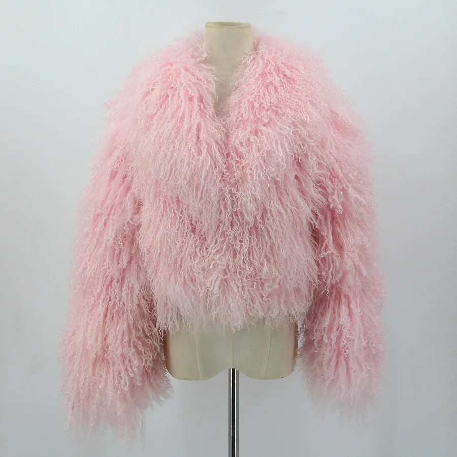 PINK JAVA QC23050-2 new arrival real mongolia sheep fur jackets women winter fur coat wholesale hot sale