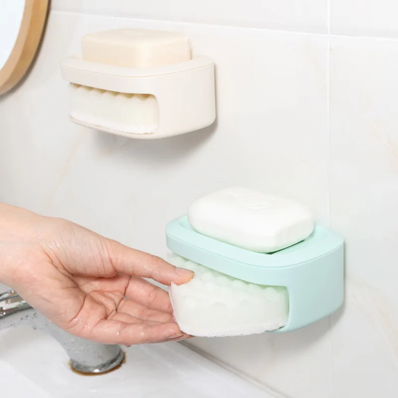 

New Bathroom Dish Plate Case Home Shower Travel Hiking Holder Container Plastic Soap Box Dispenser Double Layer with Sponge
