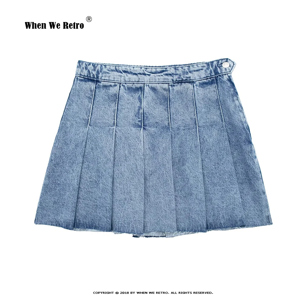 

2023 New Denim Mini Skirts Y2K High Waist Chic Side Button Zipper Fly Summer Pleated Short Skirts Streetwear Faldas Mujer VD4093
