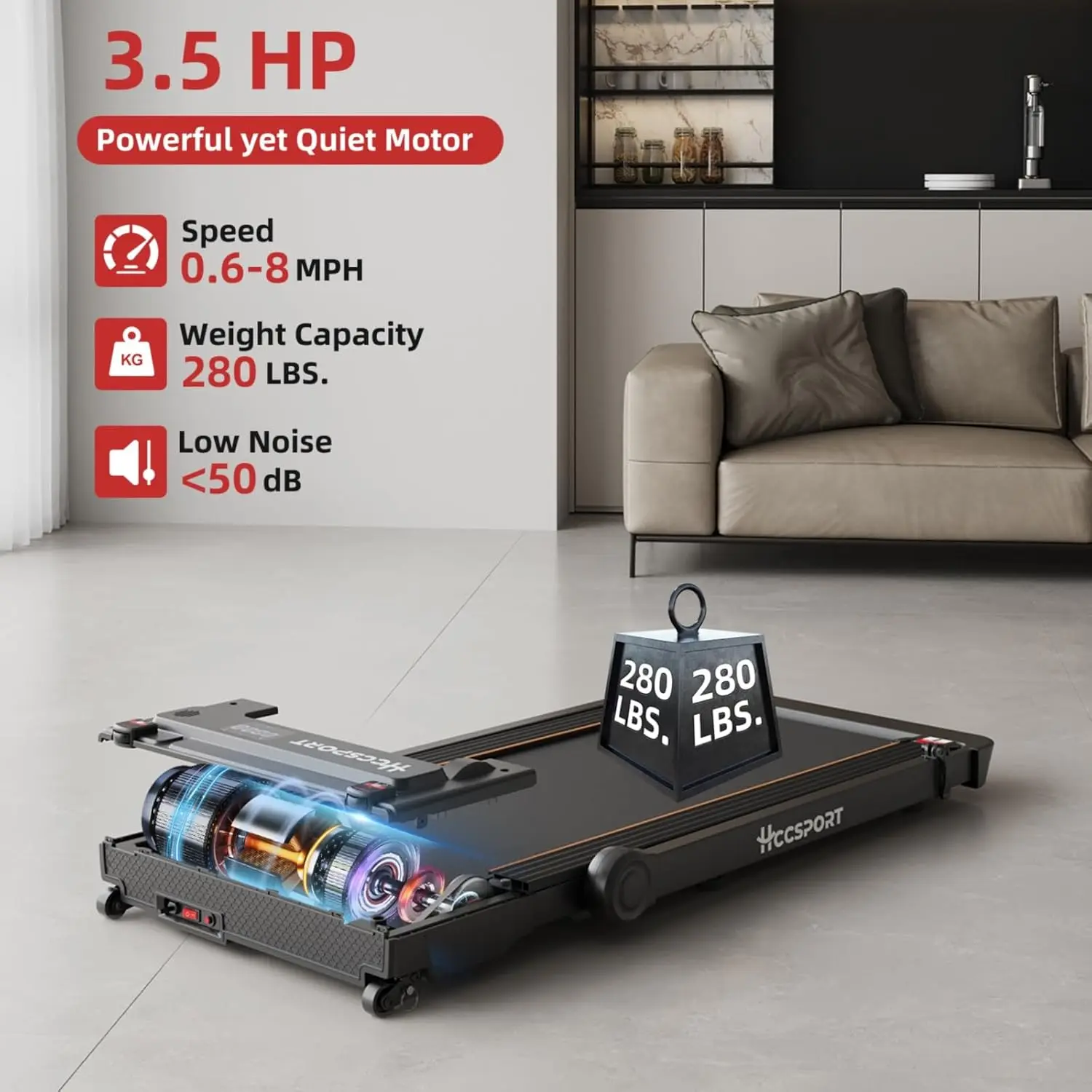 3 in 1 Under Desk Treadmill Walking Pad with Removable Desk Workstation