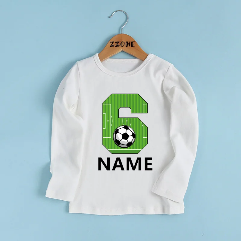 Football Number Birthday Kids T shirt 1 2 3 4 5 6 7 8 9 Years Customize Name Soccer Boys T-shirts Baby Girls Long Sleeve Clothes 2