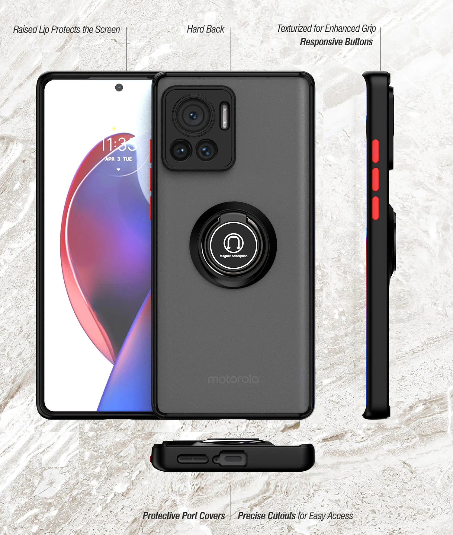 Durable Hard Silicone Phone Case with Magnetic Ring Holder