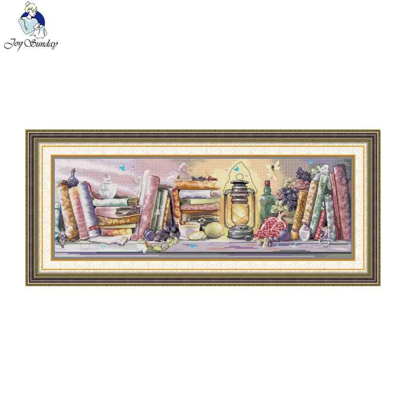 Joy Sunday Kreuzstich-Öllampe, Bücherregal, HD-Muster, Aida 16/14/11 CT, gezählt, bedruckt, Canva, DIY-Handstickerei-Set, Dekoration – Detail 2