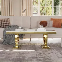White and Gold Rectangle Living Room Tea Table, Elegant Coffee Tables for Living Room, Coffee table 2