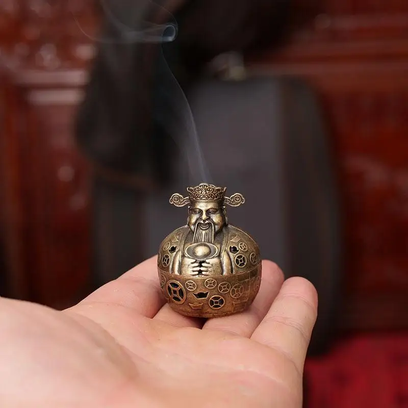 Creative Mini Aromatherapy Furnace, Home Indoor Zen Tea Ceremony Decoration, Metal God of Wealth Shape Small Incense Burner, 1Pc