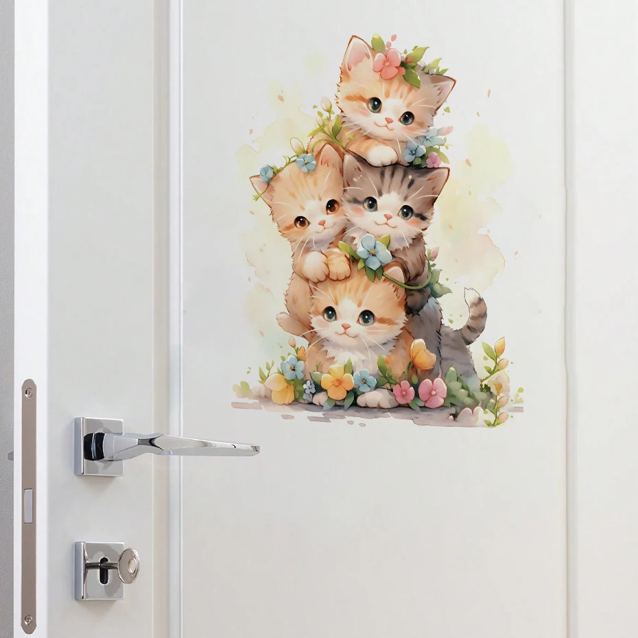 Watercolor Cats Wall Sticker Funny Door Window Fridge Decorations for Kids Room