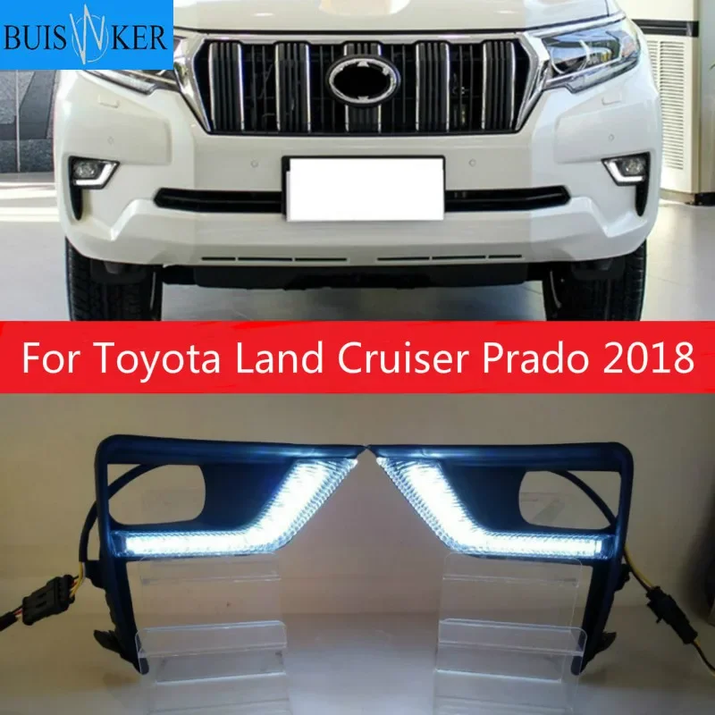 

Светодиодные дневные ходосветильник, 2 шт., для Toyota Land Cruiser Prado 2018, автомобильные аксессуары, водонепроницаемые, 12 В, DRL, противотуманные фары, украшение