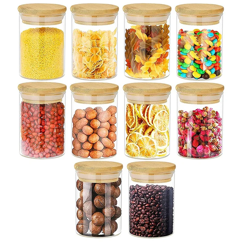 

Promotion! Glass Jars With Bamboo Lids, Spice Jars, Glass Storage Containers With Airtight Lids For Kitchen, Spices, Coffee, Tea