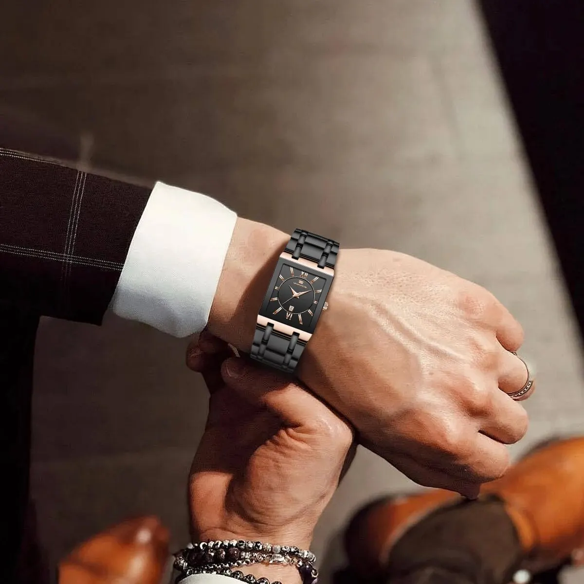 ساعة رجال الأعمال تصميم بسيط فاخر موضة مستطيلة الذ...