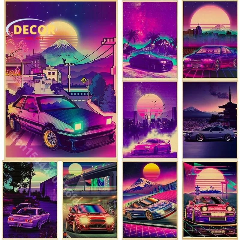

Car Posters Harajuku Kraft Paper Fashion Prints Picture Wall Sticker Modern Cafe And Home Vintage Bedroom Toy Decor Home Decor