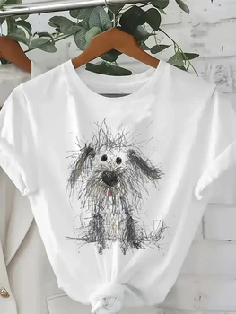 T Shirt 2025 Manga New in Creative Doodle Puppy Graphic Print Round Neck Summer T-shirt Girls Female 1