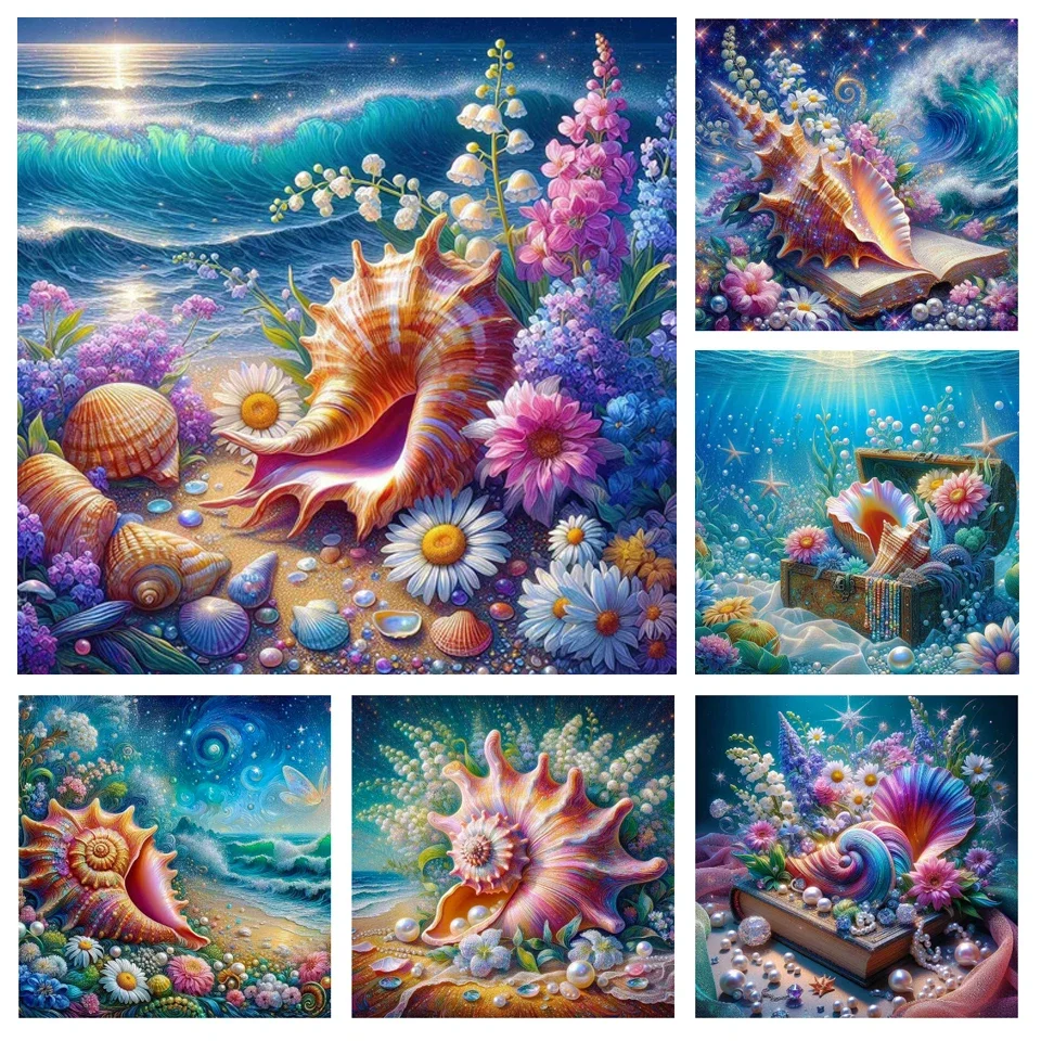 DIY 다이아몬드 페인팅 신상 판타지 소라 데이지 쥬얼리 크로스 스티치 풍경, 풀 다이아몬드 모자이크 5D 자수 홈 장식 