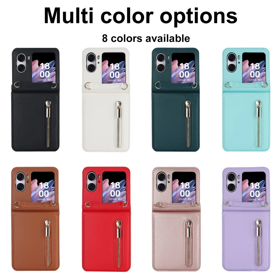 Zipper Wallet Purse Crossbody Case For OPPO Find N2 Flip N3Flip Shoulder Strap Lanyard Neckstrap Cards Solt Holder Pocket Cover