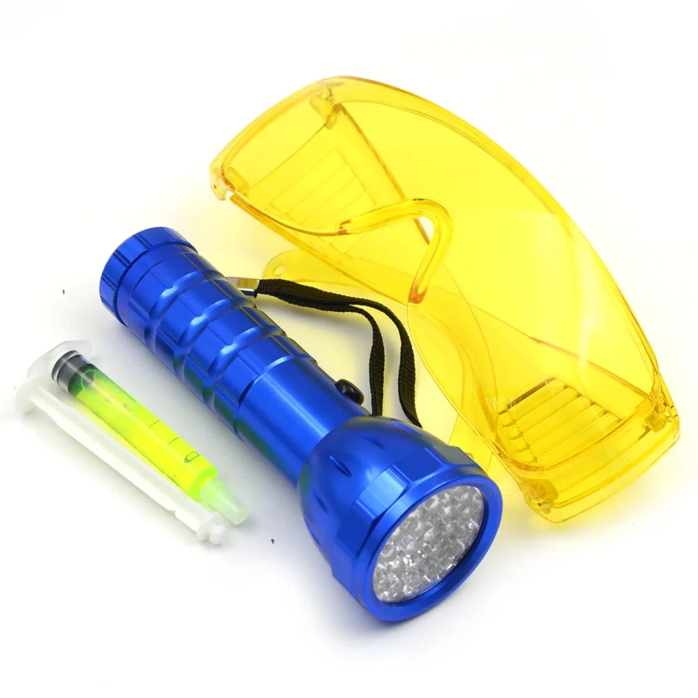Air conditioning repair kit ac refrigerant recharge tool air conditioning recharge kit Gzhengtong Auto air conditioning flashlight leak detector tool Fluoroscopic Leak Test Flashlight Protective Glasses UV Dye Tool