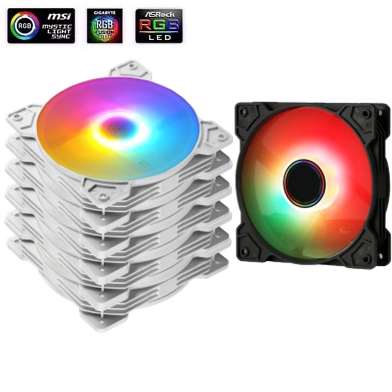 게임용 PC 케이스 PC 컴퓨터 섀시 냉각용 무소음 RGB 선풍기, 12V DC, 흑백 색상, 호스트 스타일 재정의 가능, 6 핀 120mm