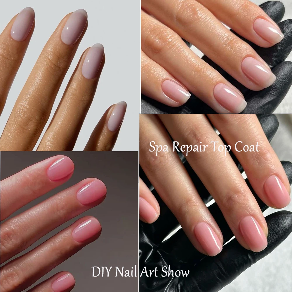 KODIES GEL Spa Repair Top Coat Milky White Jelly Pink Gel Nail Polish Finish No Wipe Semi Permanent UV Glossy Topcoat Manicure 5