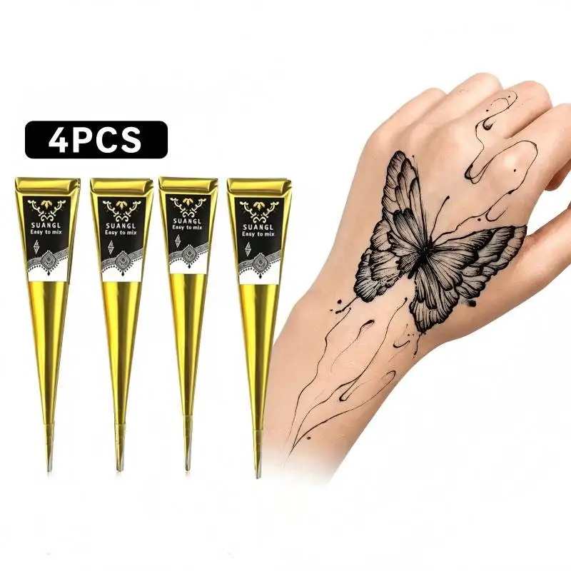 Kit per Tatuaggi Temporanei all'Henné, Strumento per Dipingere a Mano, Arte Corporea Fai-da-Te, Regalo per Donne e Uomini, Accessori per Tatuaggi - immagine 4