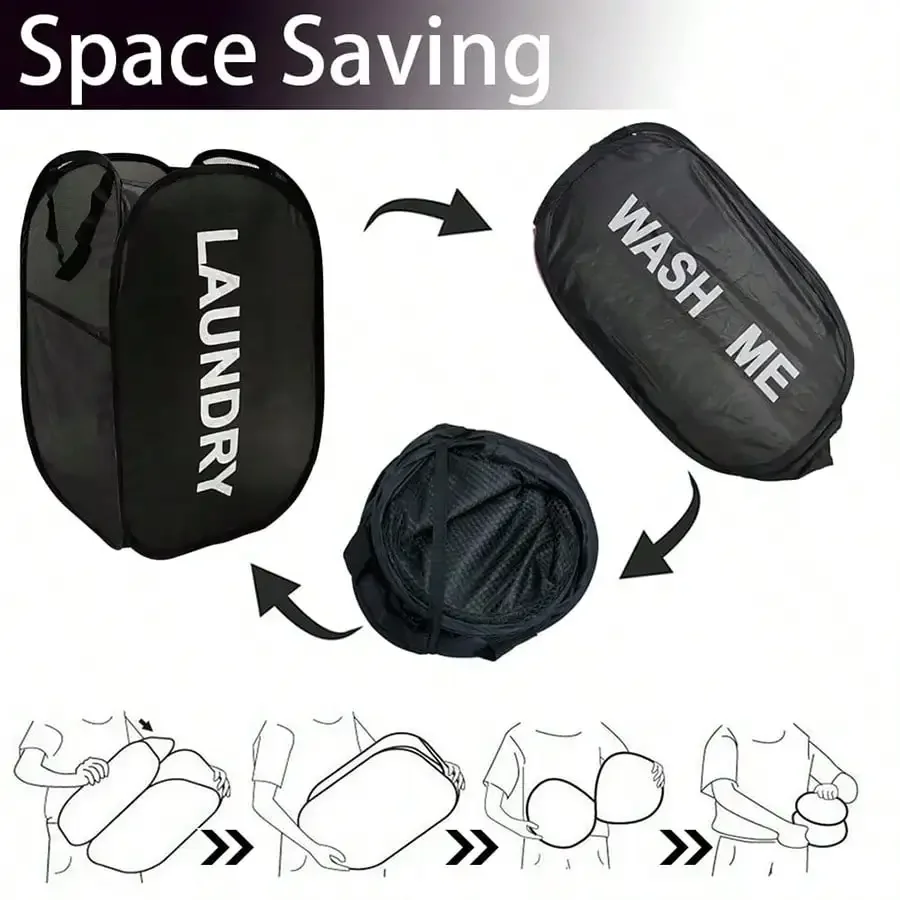 Compact Foldable Mesh Laundry Basket - Space-Saving Portable Dirty Clothes Organizer