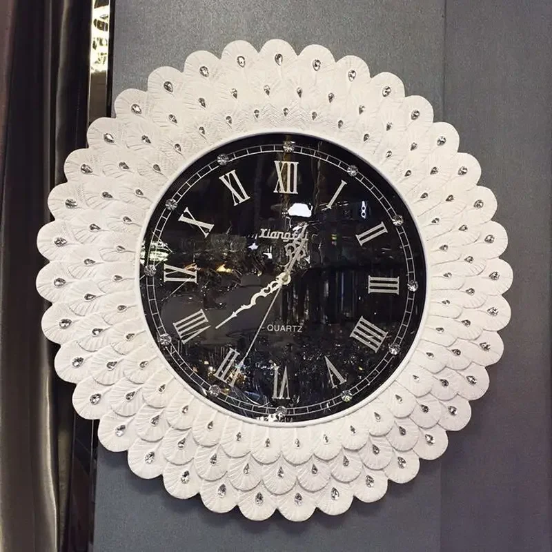 

16 -Inch European Clock Retro Large Living Room round Wall Clock Creative Diamond Wall Clocks Clock Mute Pocket Watch