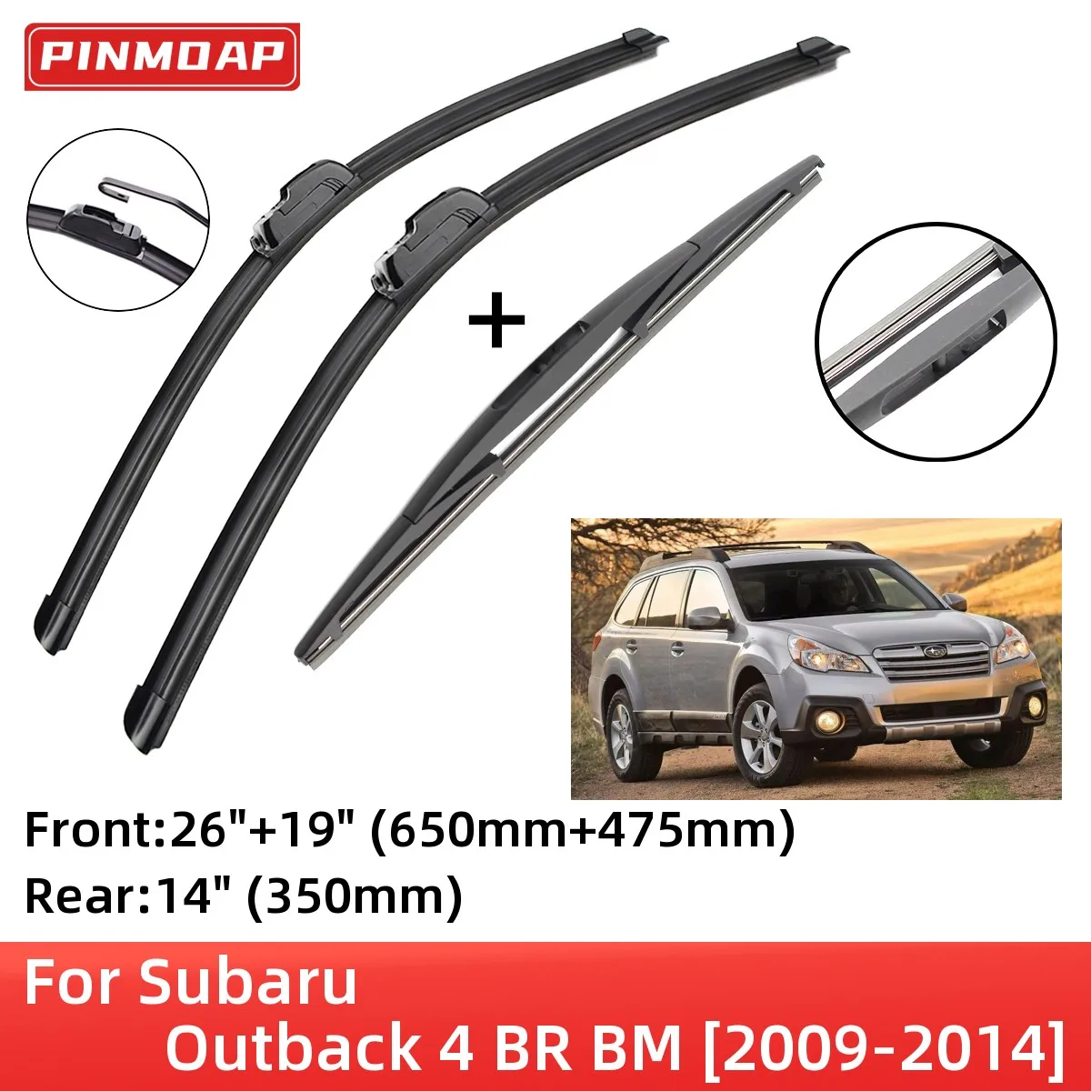 For Subaru Outback 4 Br Bm 20092014 Front Rear Wiper Blades Brushes