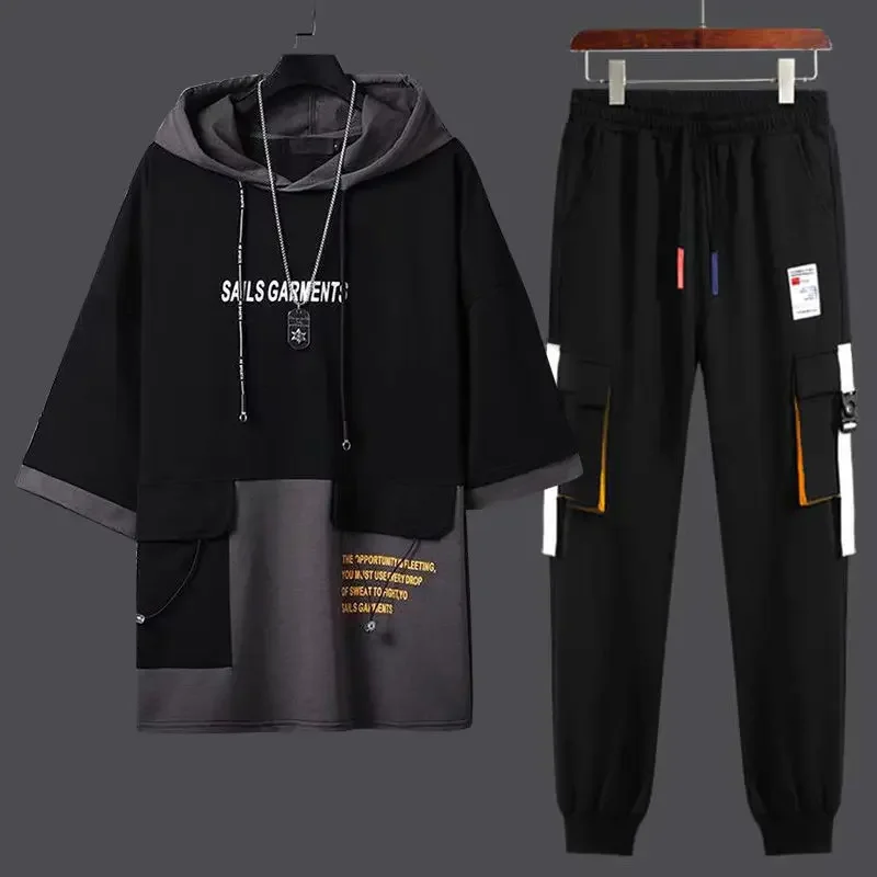 Male Hooded T Shirt Pants Sets Xl Print Tracksuit New In Top Matching Offer Free Shipping Gym Sports Suits Kpop Clothes for Men