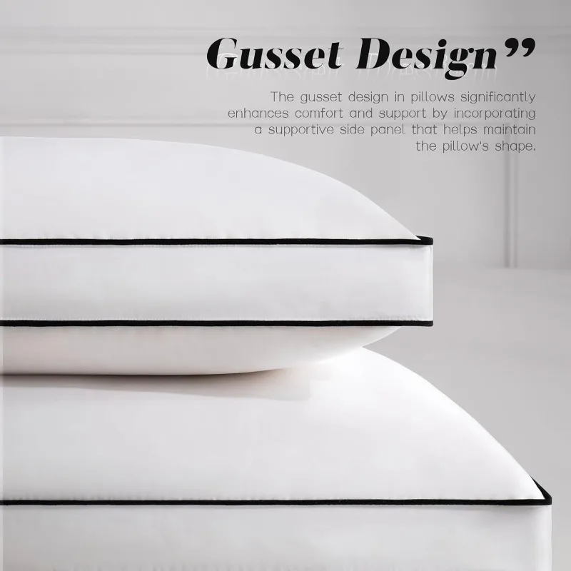 Feather Down Pillows Queen Size Set of 2, Luxury Hotel Collection Bed Pillow 2 Pack, Down Surrounded Gusseted Pillows 20x30 3