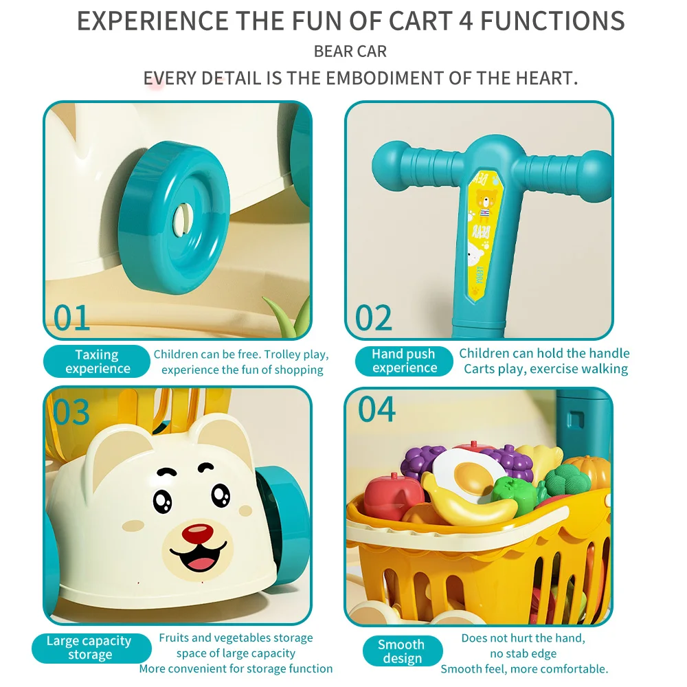 Children's supermarket shopping cart baby trolley toy fruit cut happy home simulation kitchen boy girl birthday gift 6
